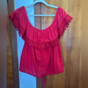 No Boundaries Red Lace Trim Blouse